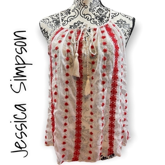 JESSICA Simpson red and white sheer Spaghetti strap top - Picture 1 of 8
